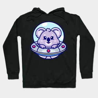 Cute koala flying with spaceship ufo cartoon Hoodie